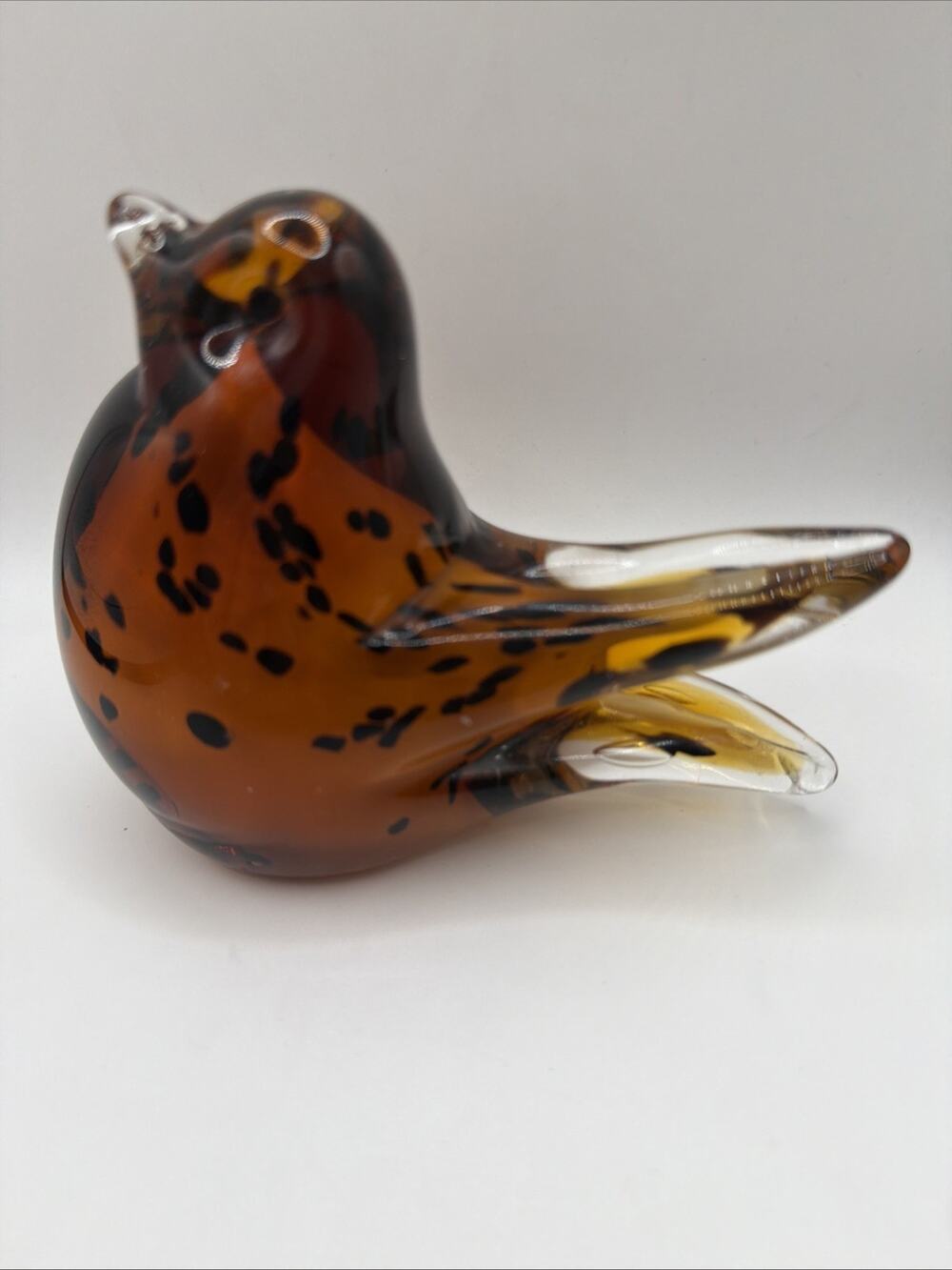 Vintage Brown Speckled blown glass Bird 4.5” h 5” L Excellent